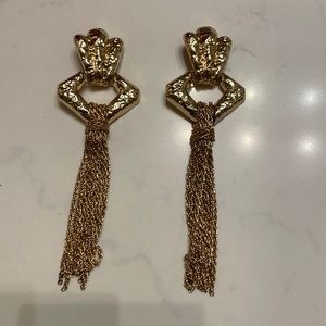 Gold statement earrings fringe - clip backing